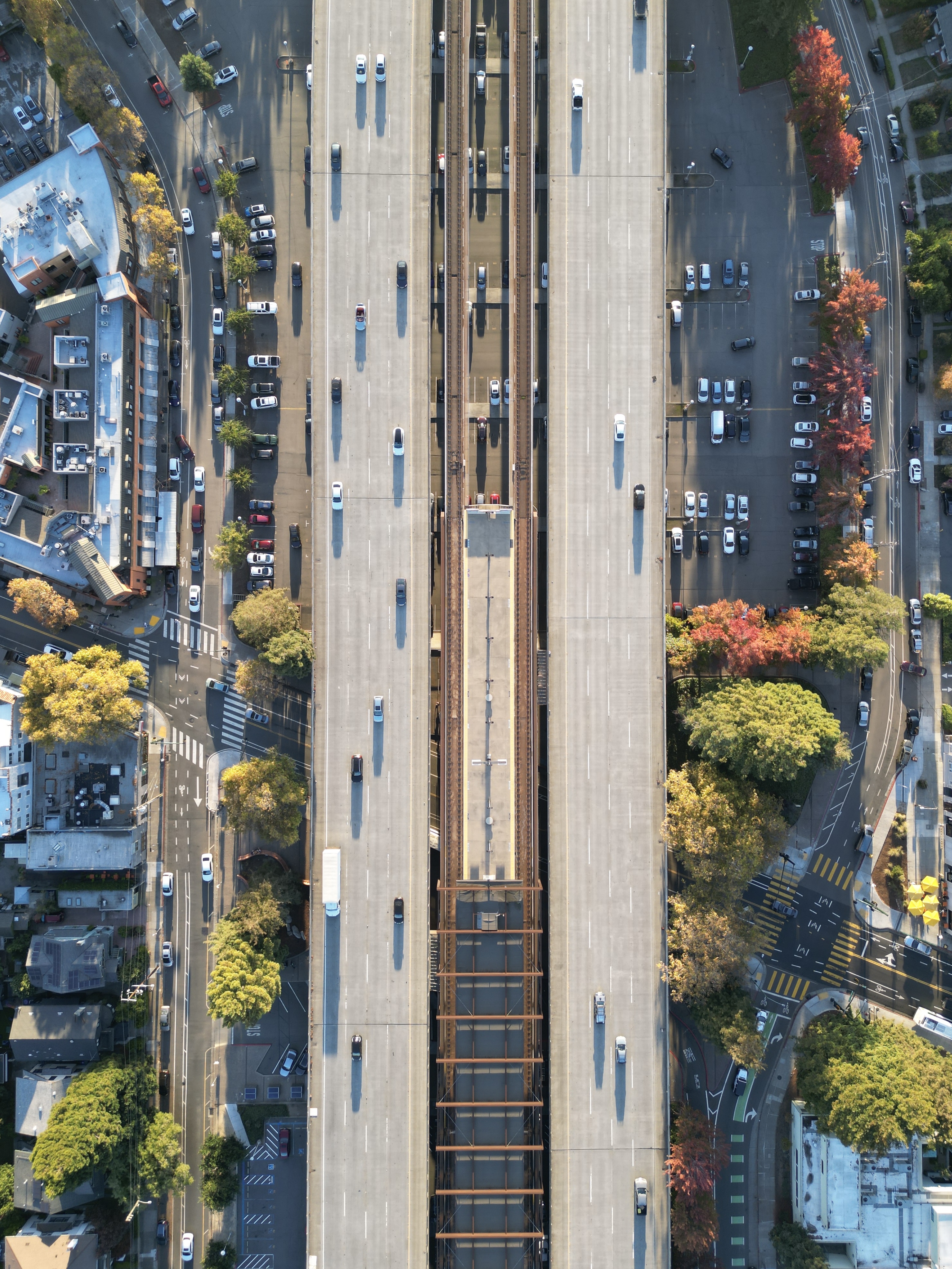 FPV drone following a car on a winding road